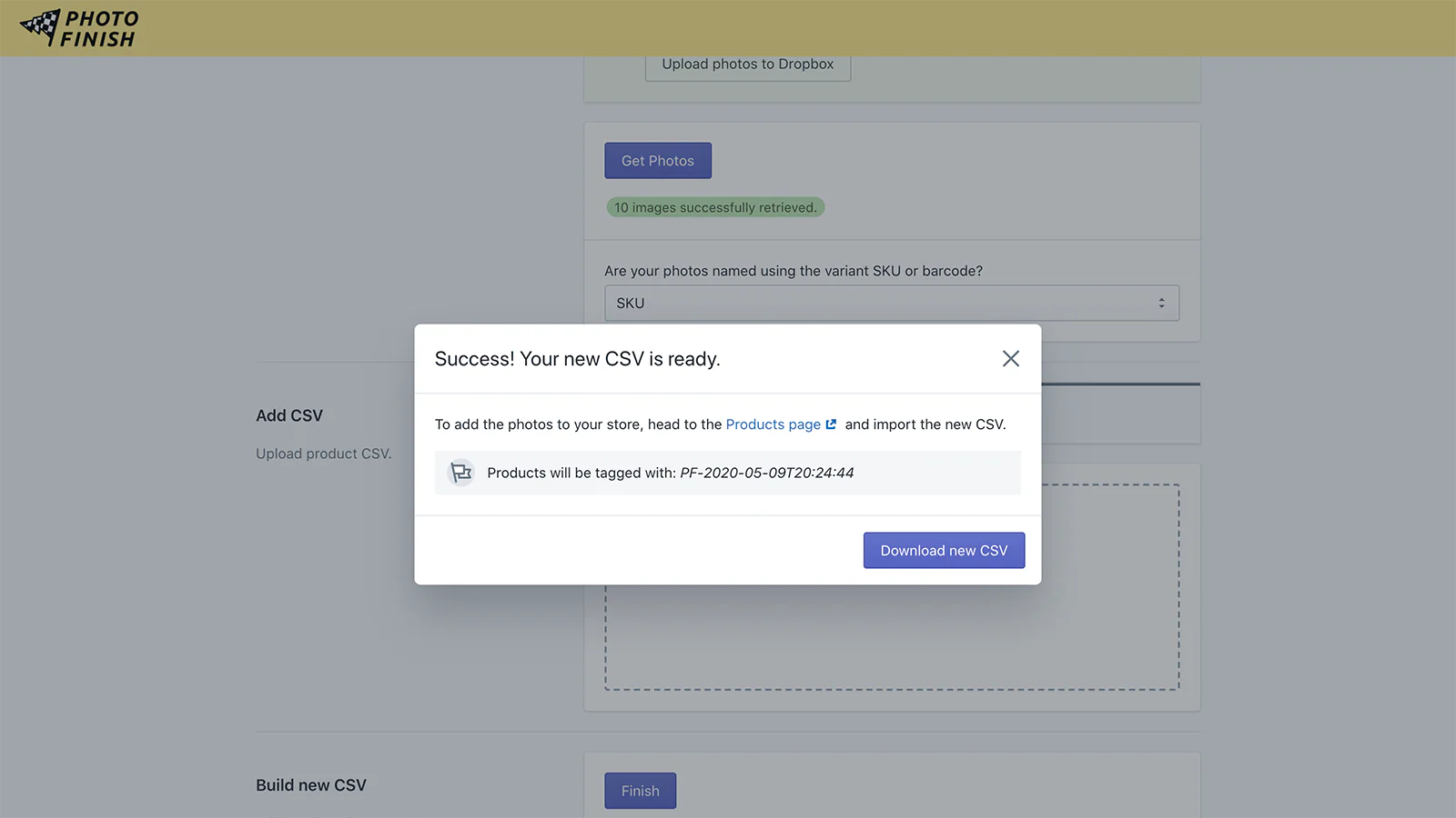 Photo Finish Neue CSV generiert