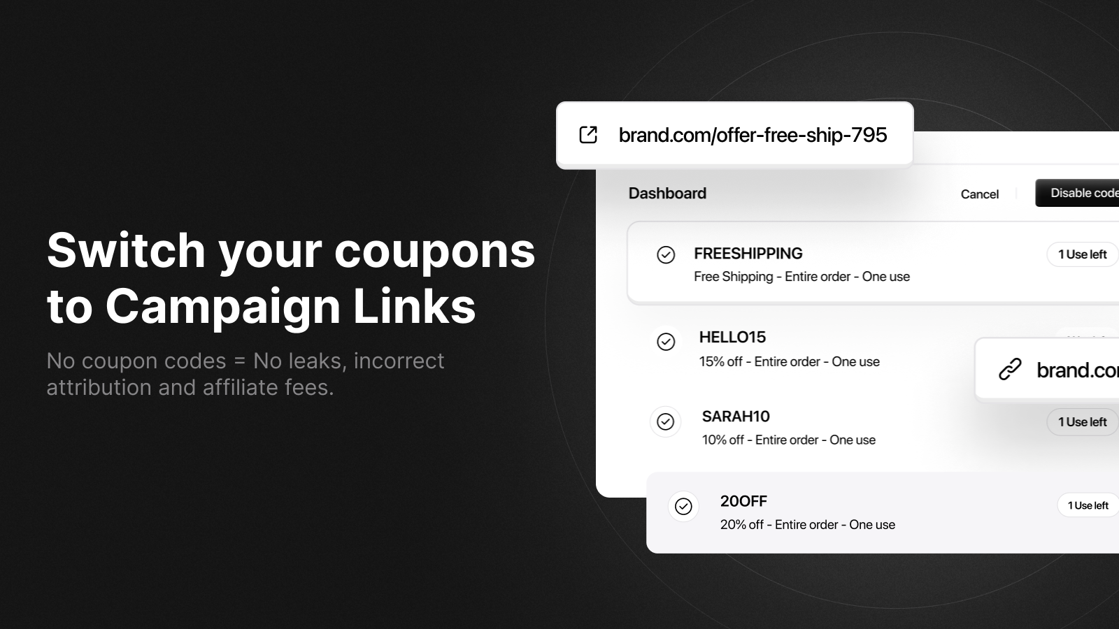 Passez vos coupons à Campaign Links