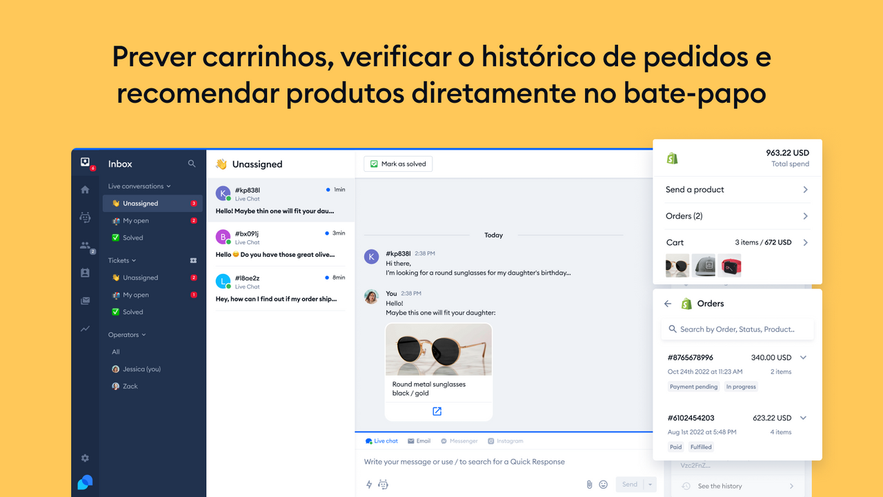 Pré-visualizar carrinhos, verificar o histórico de pedidos.