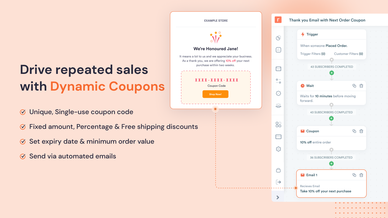 Drive repeat sales through Next Order Coupons & order follow ups