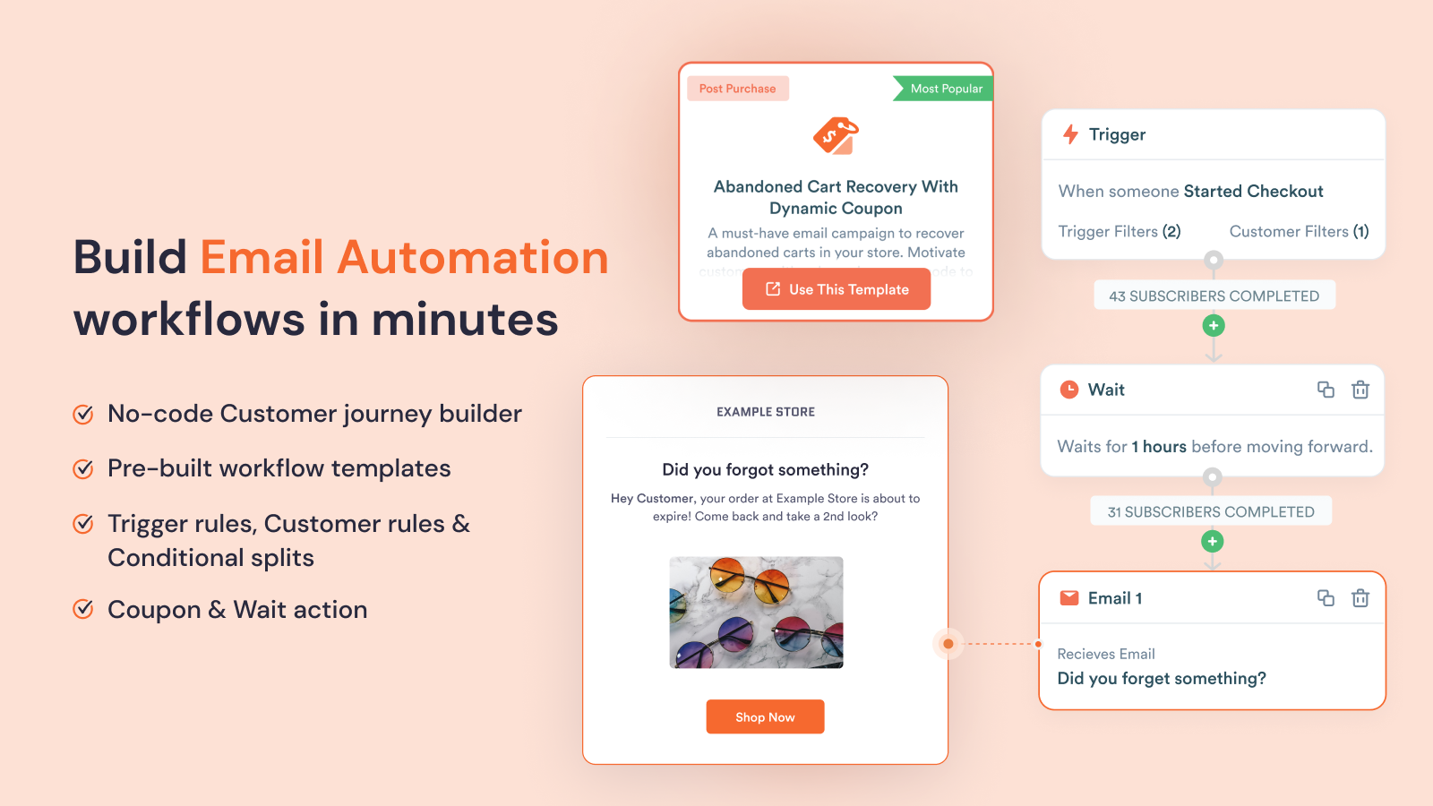 Flujos de trabajo de correo electrónico listos para la recuperación de carritos abandonados y más