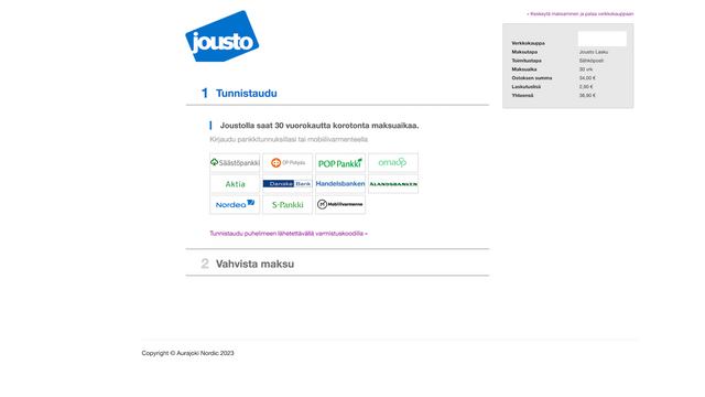 Jousto payment with bank authentication