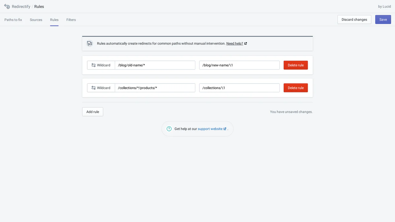 Configuring rules for automated redirecting