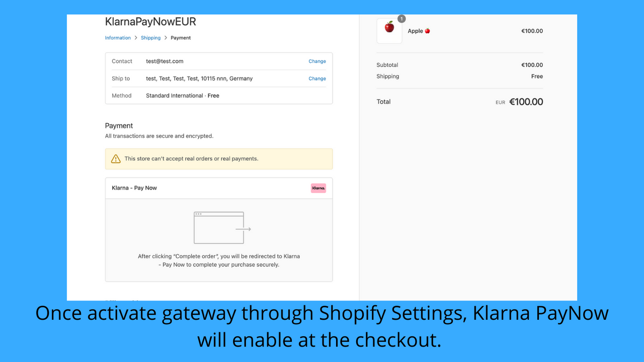 Enable Klarna PayNow at the checkout.