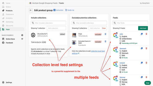 Cada colección puede tener su propia configuración de feed