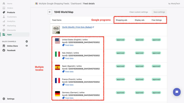 Obtenez vos produits sur tous les programmes Google, en plusieurs langues