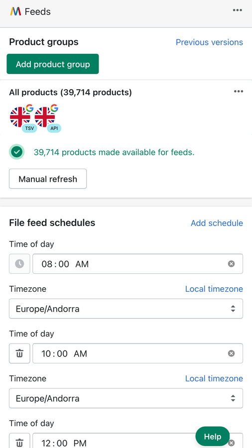Atualize feeds em horários específicos do dia, conforme necessário