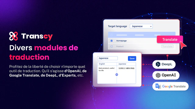 Divers modules de traduction: DeepL, OpenAI, Google Translation