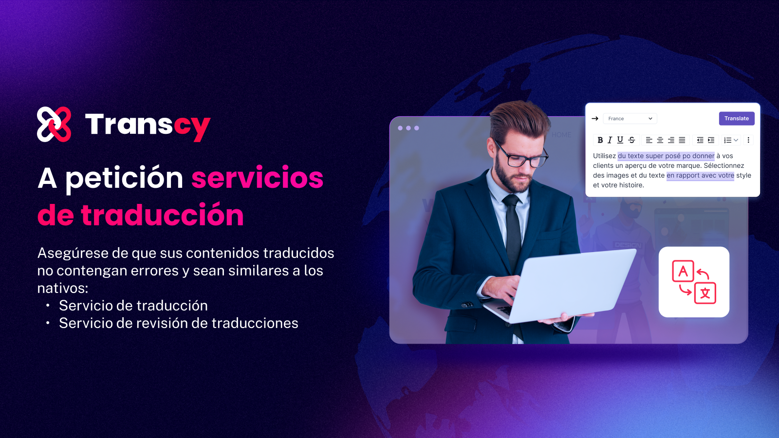 A petición servicios de traducción