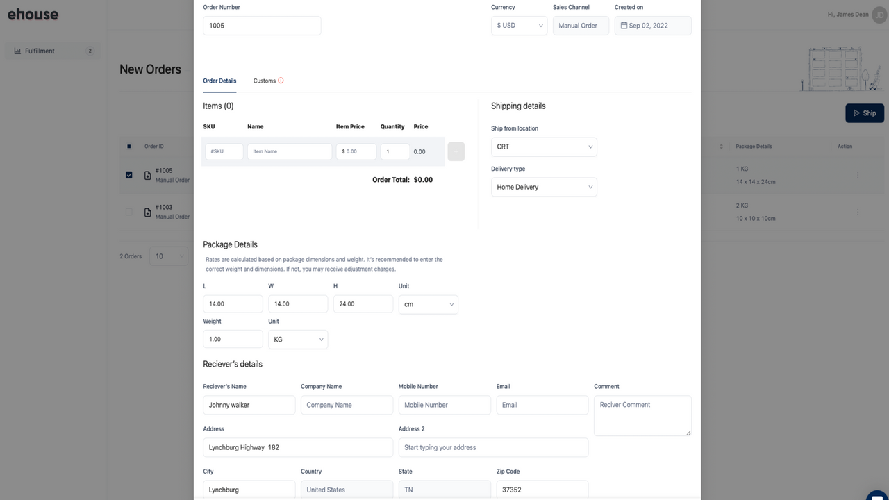 Page de gestion des commandes