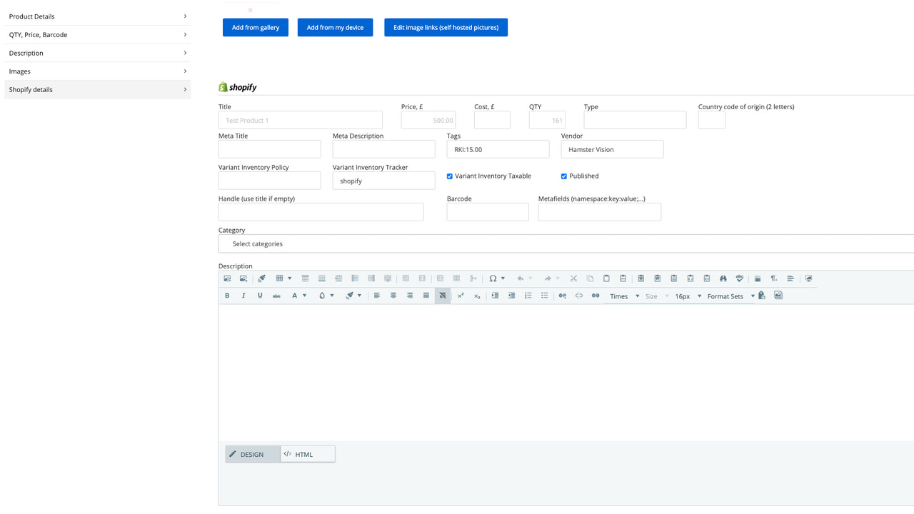 Dedicated fields available for Shopify details