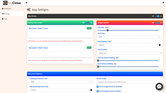 La página de configuración de la aplicación