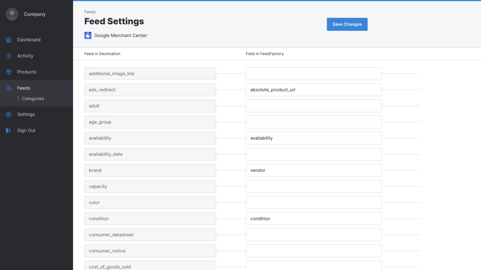 Feed settings and options