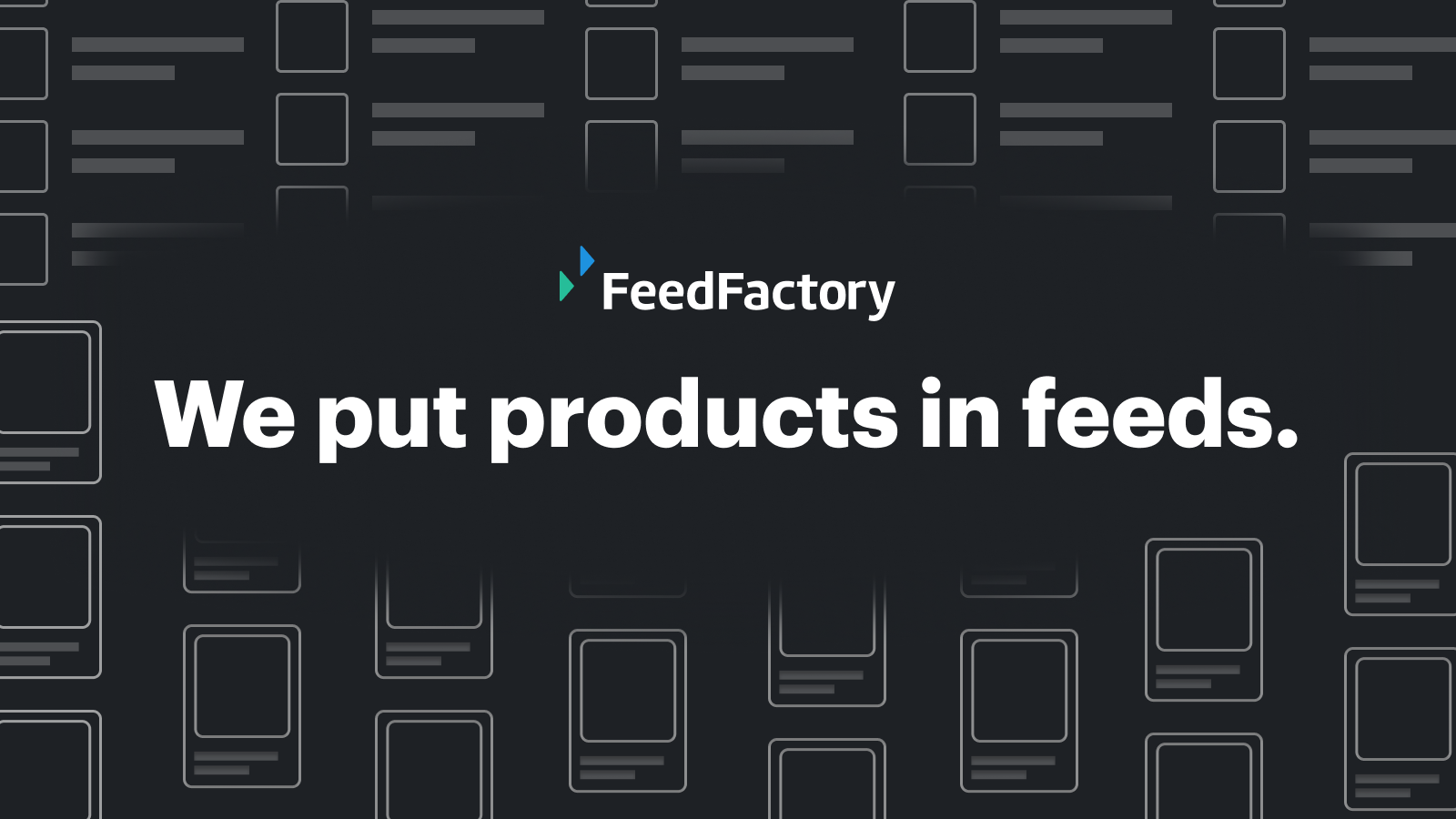 FeedFactory-logotyp med tagline vi lägger produkter i flöden