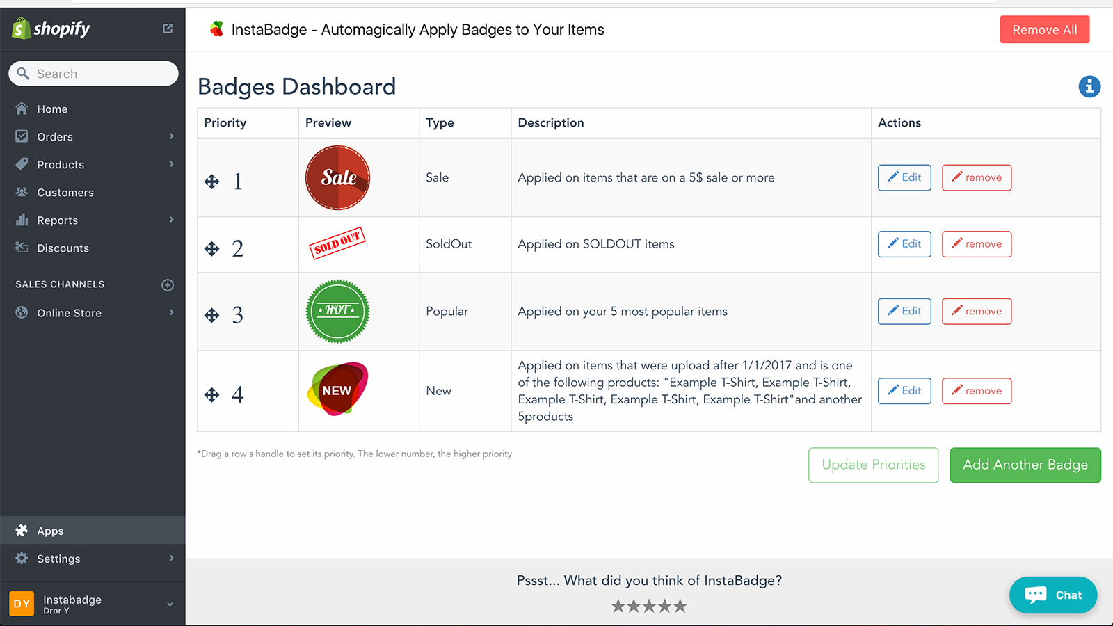 Tableau de bord - gérez et modifiez votre liste de badges