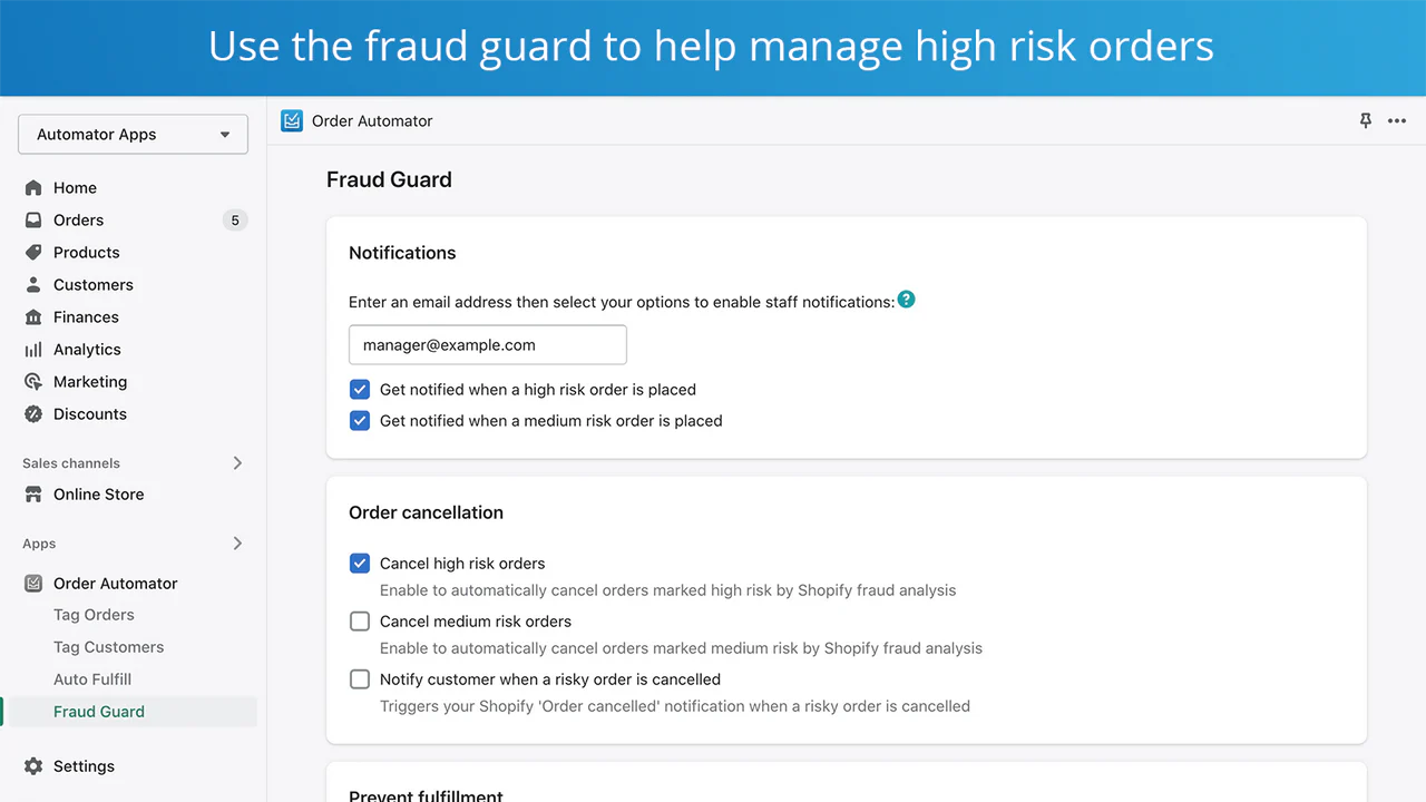 block fraud and cancel high risk orders