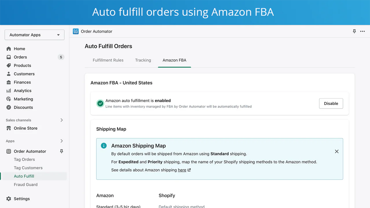 vervul shopify bestellingen automatisch met amazon fba