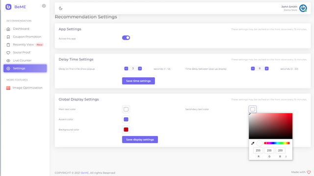 Sales Pop Total - Configuración de Color, Contenido