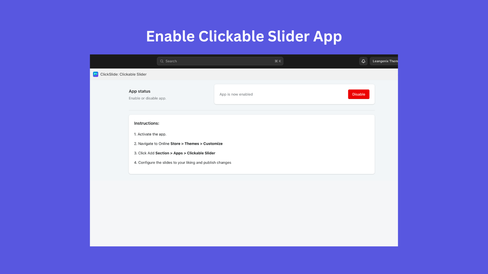 Aktivera klickbar slider-app