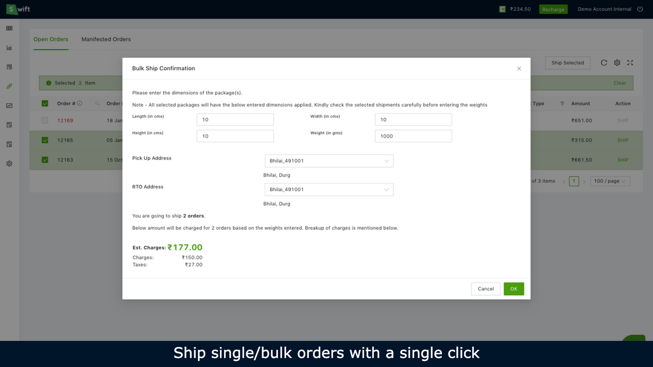 Ship bulk order in a single click