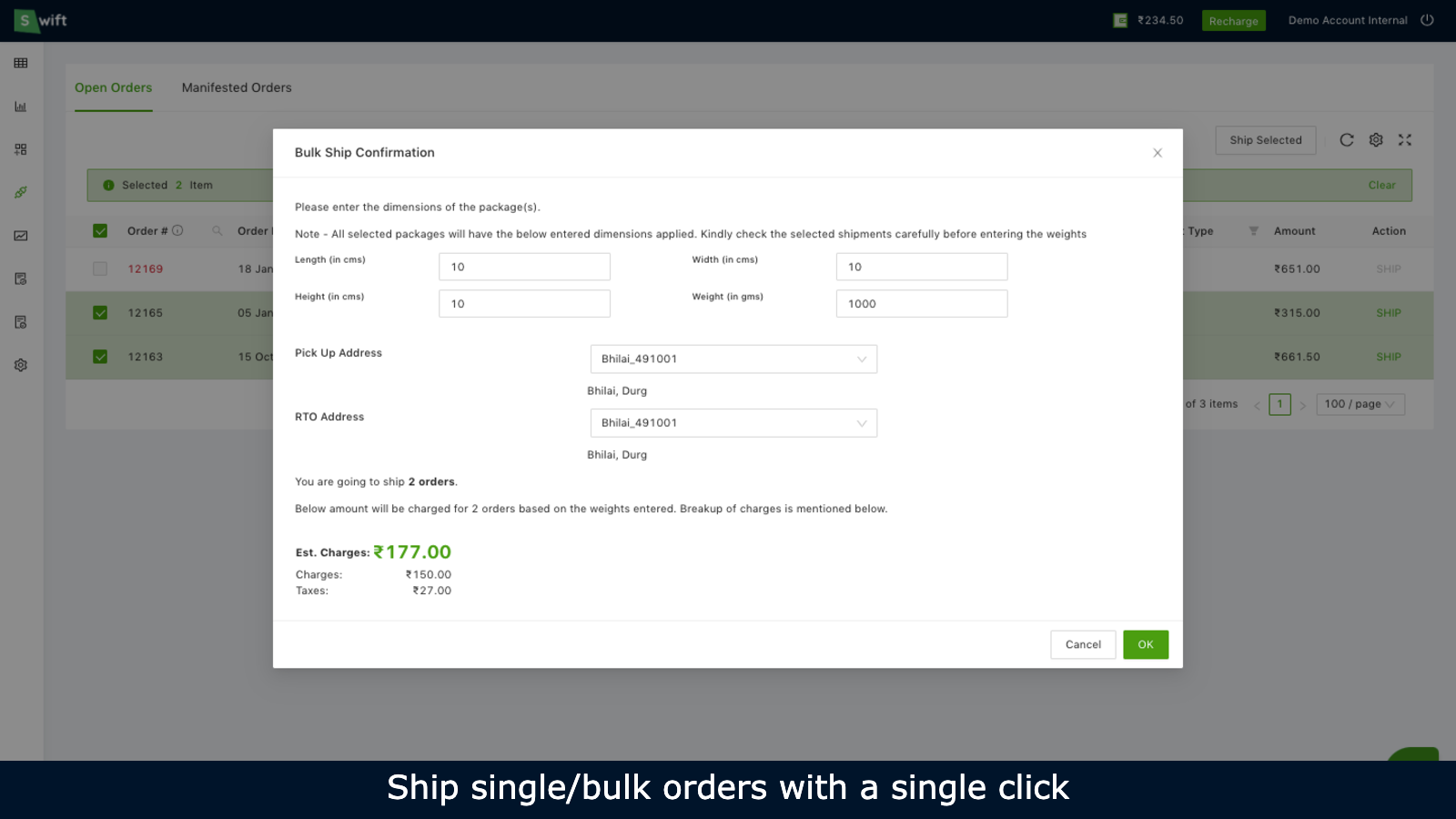 Ship bulk order in a single click