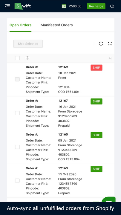 Sincronización automática de todos los pedidos no cumplidos desde Shopify