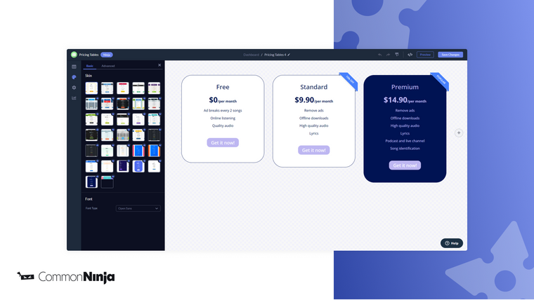Common Ninja Pricing Tables Screenshot