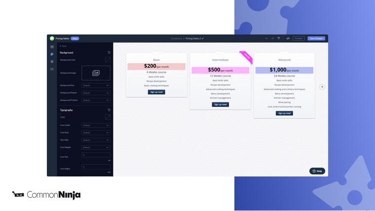 Common Ninja Pricing Tables Screenshot