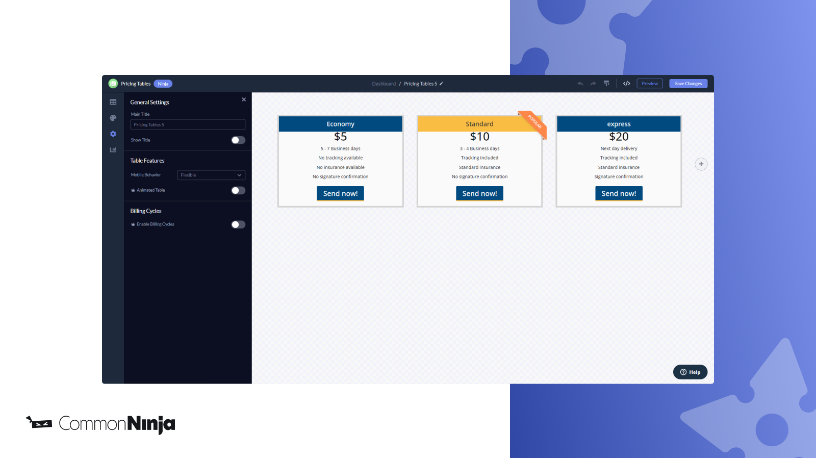 Common Ninja Pricing Tables Screenshot