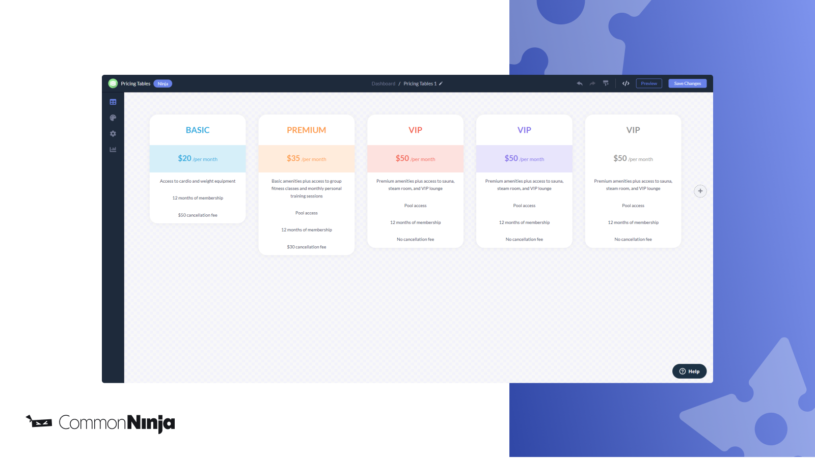 Common Ninja Pricing Tables Screenshot