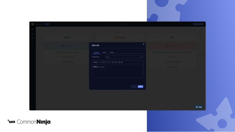 Common Ninja Pricing Tables Screenshot
