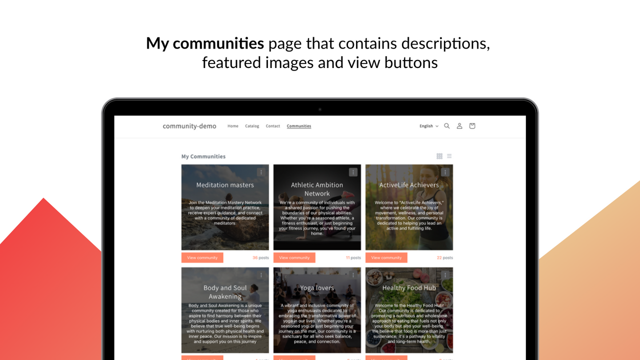 Mega Community pour Shopify – Page Mes communautés