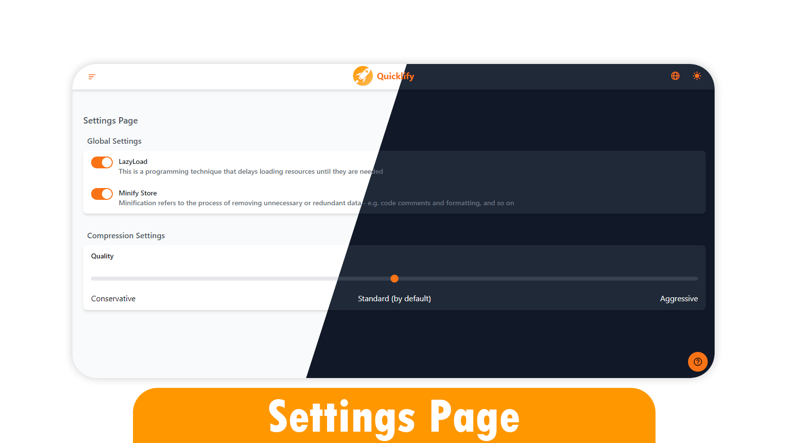 Settings Page with LazyLoad and Minify Options