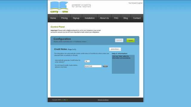 Configuration des notes de crédit