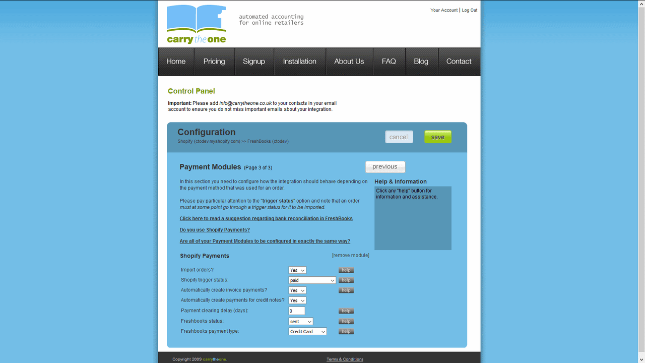 Configuração do Método de Pagamento