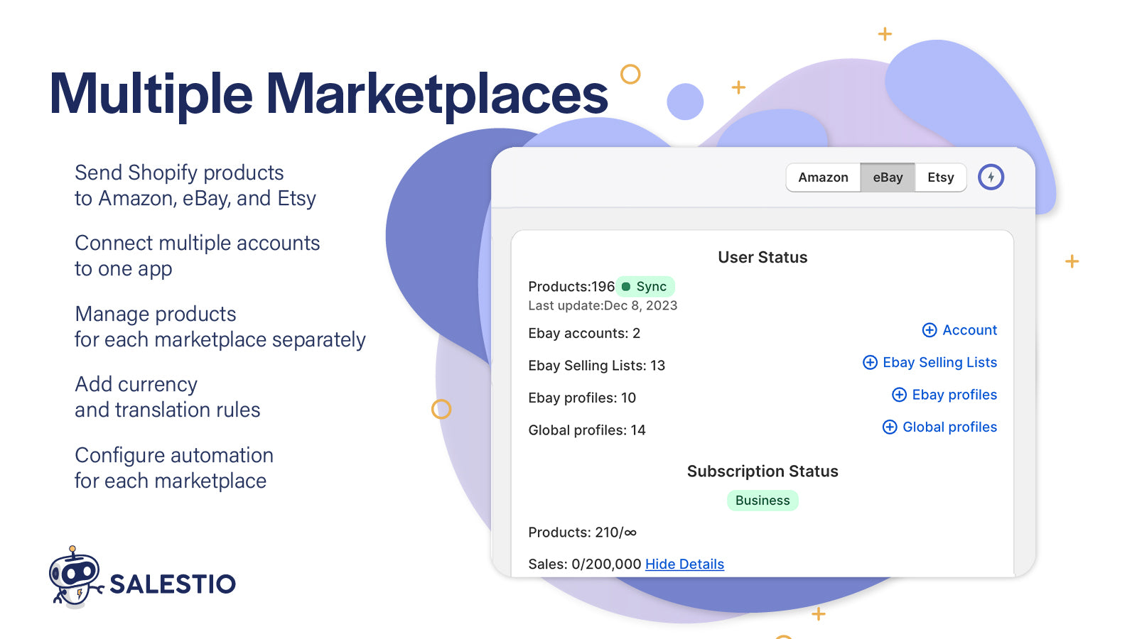 Amazon, eBay, Etsy — Salestio Screenshot