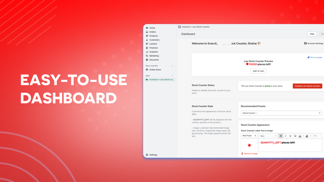 The dashboard of the application: Fully control the app's style