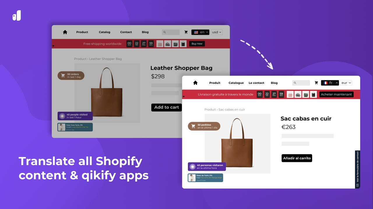 Traduzir todo o conteúdo do Shopify e aplicativos qikify