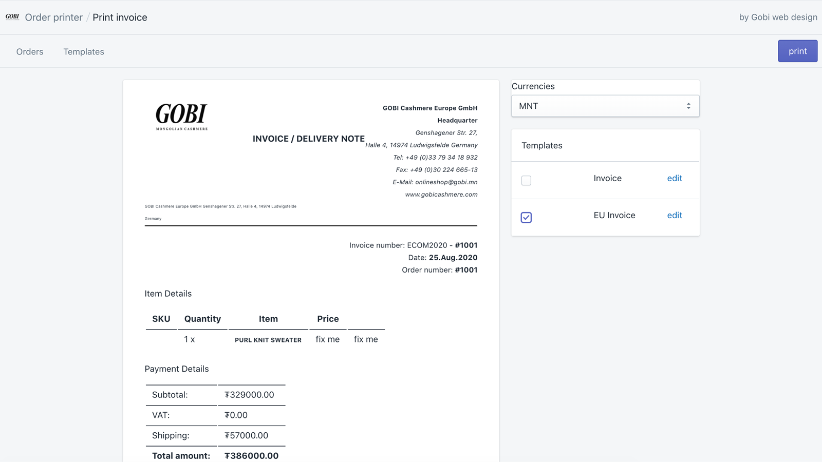 Invoices in multiple currencies