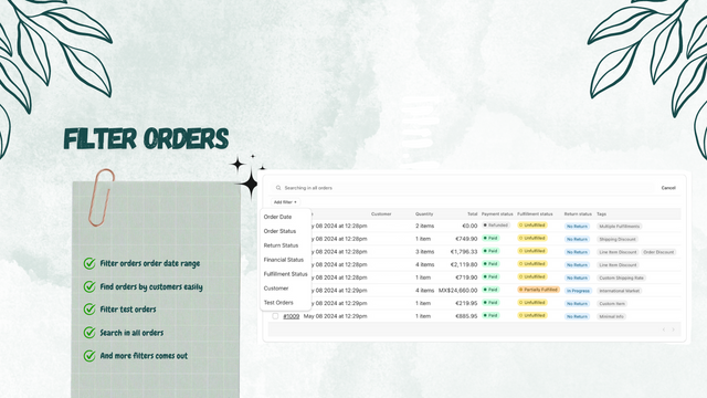 Filtrer les commandes par date, statut ou clients