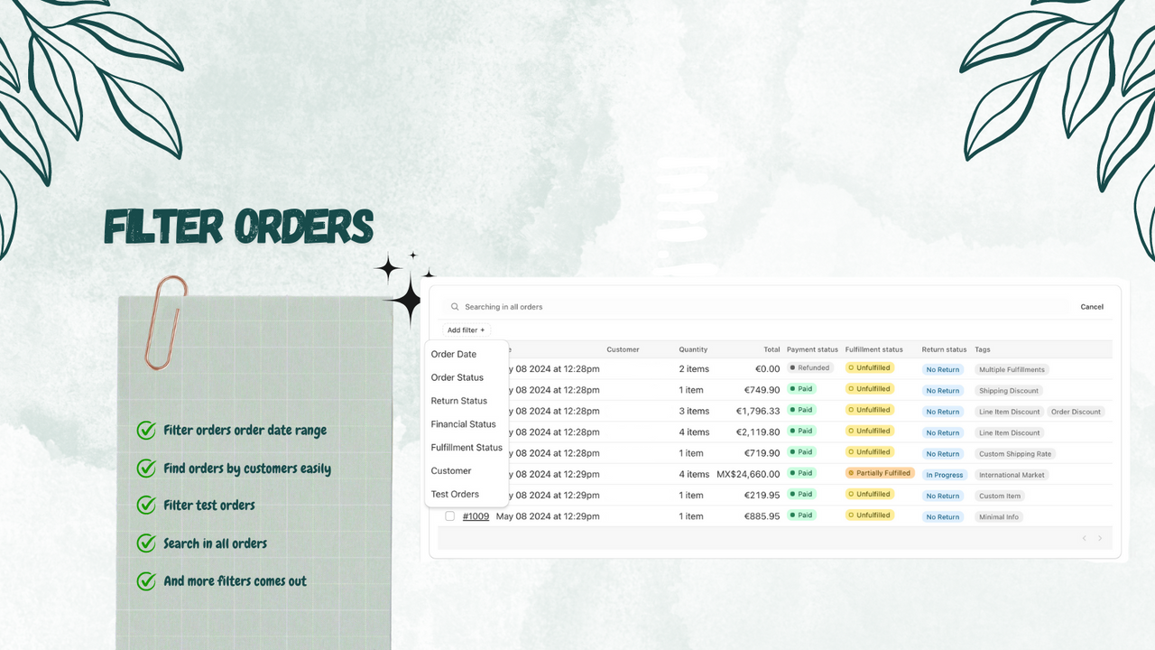 Filter orders op datum, status of klanten