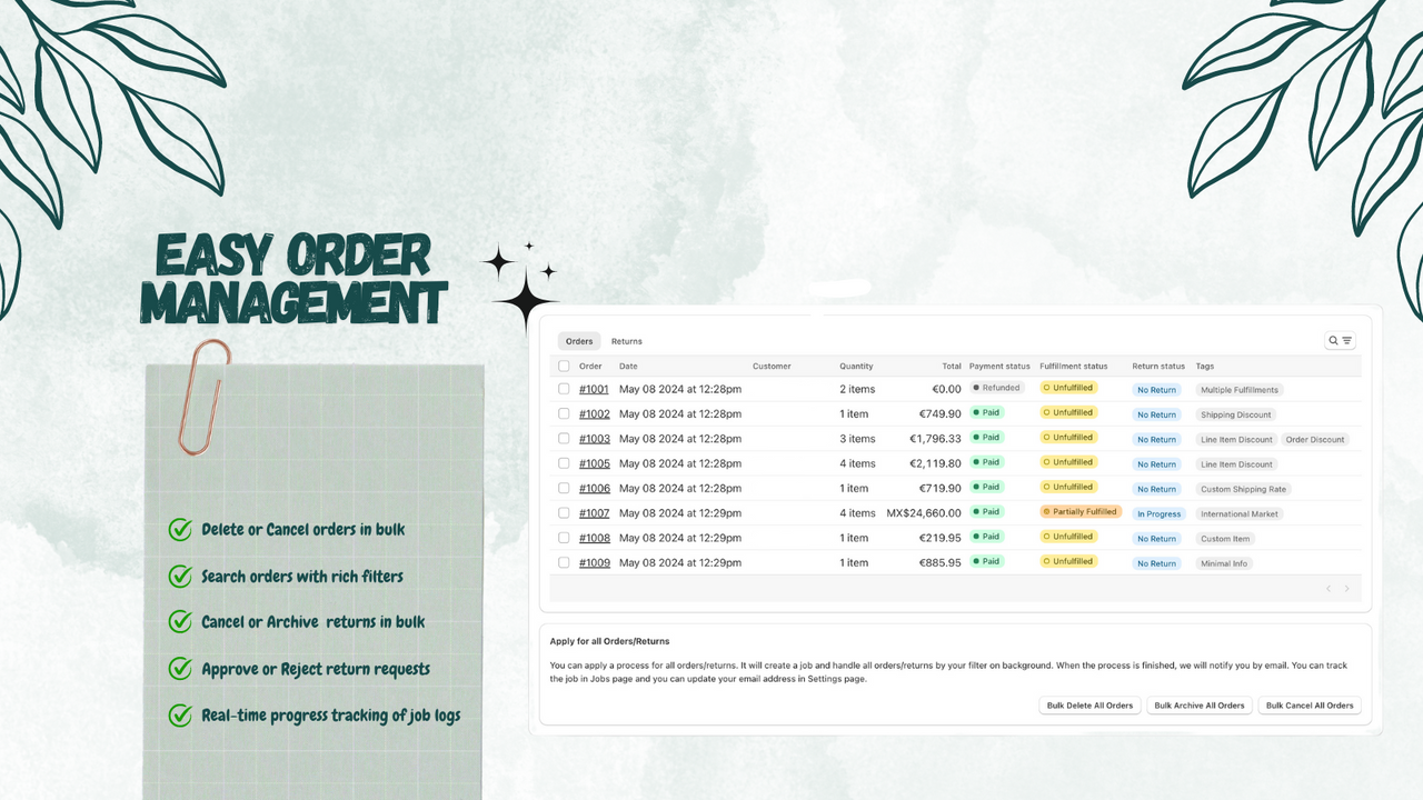 Easy order management app help you editing orders or returns