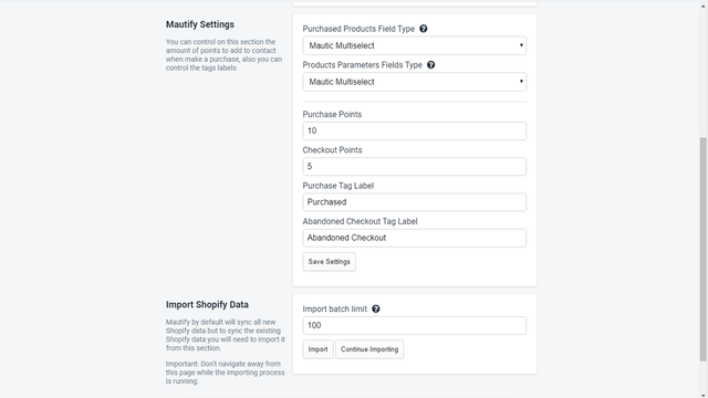 Mautify settings and import tool