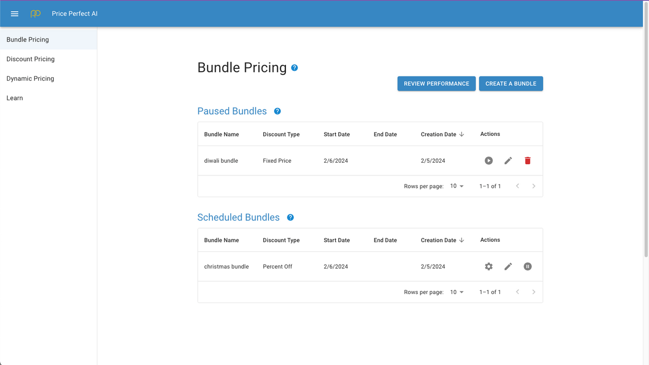 Bundle Pricing Home Page