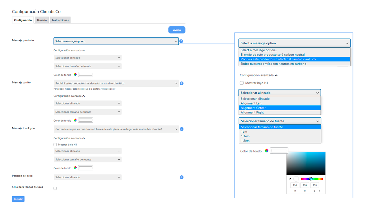 BackEnd: detalles del menú de Configuración