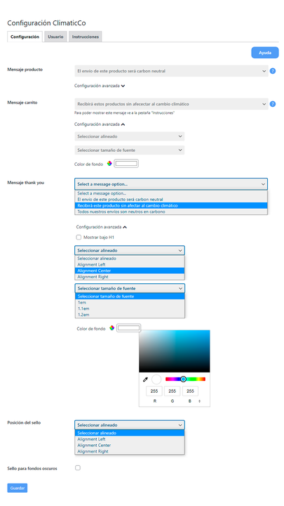 BackEnd: detalles del menú de Configuración