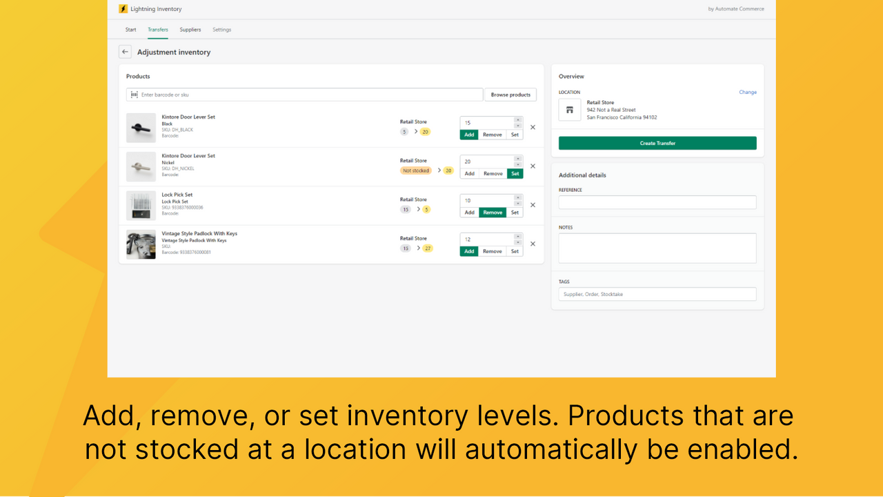 Lightning Inventory - ajustement des niveaux d'inventaire