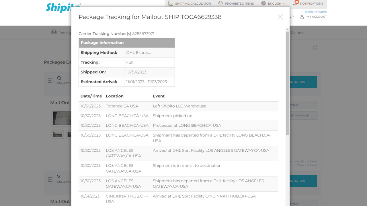 Detaillierte Paketverfolgung