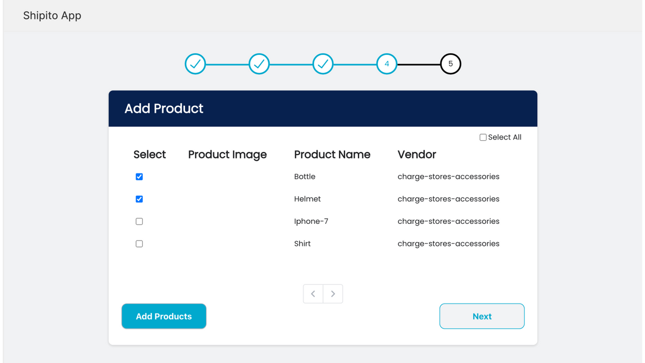 Configuration de l'application - Ajouter des produits pour le service d'exécution de Shipito