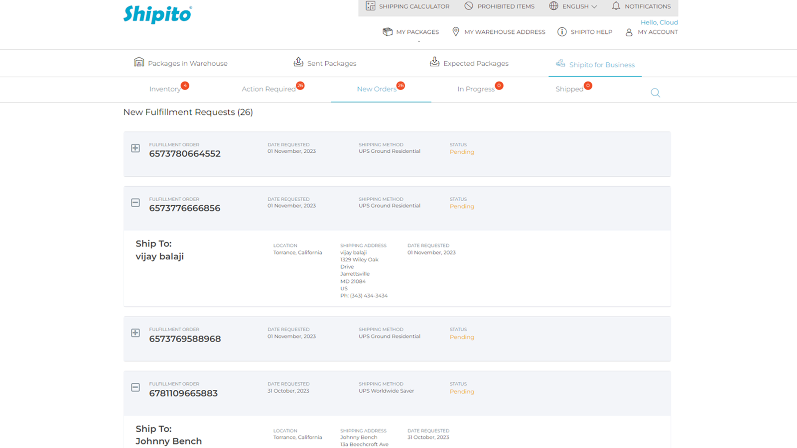 Novas solicitações de atendimento